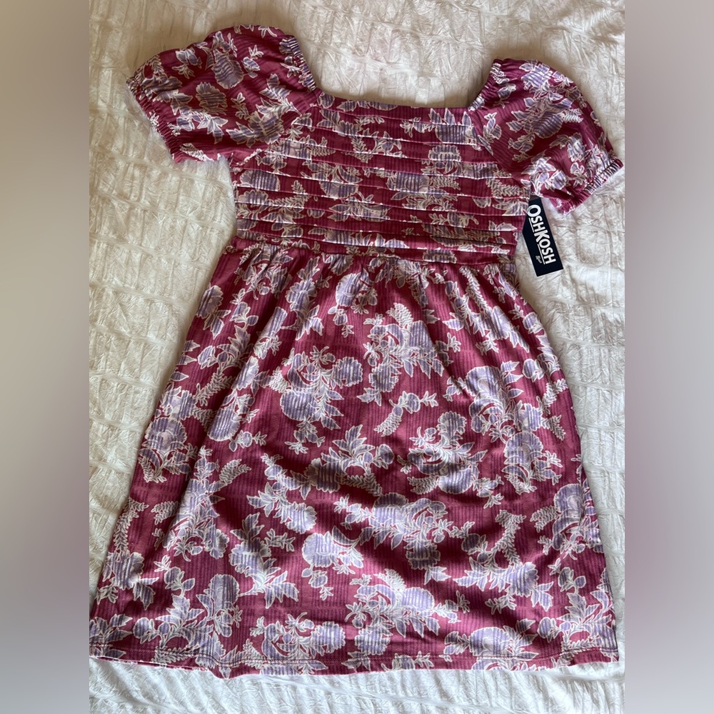OshKosh B'gosh Burgundy Floral Smocked Dress Size 10 BNWT